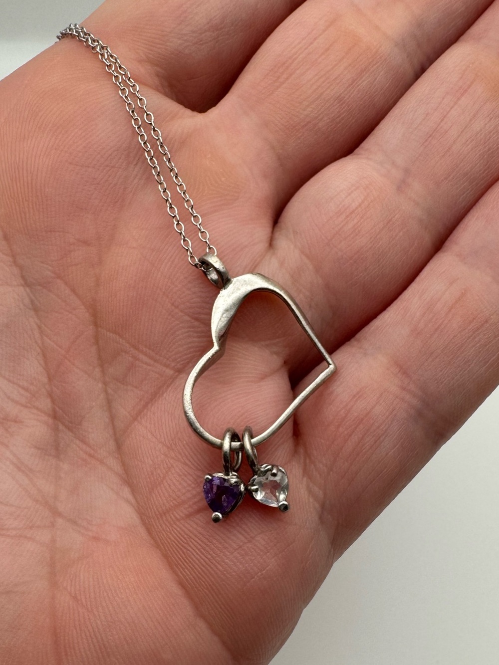 Sterling Silver 925 Heart Gemstone Dangle Pendant Necklace
